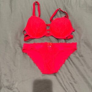 Victoria’s Secret bright Red Lace Bra and Panty Set